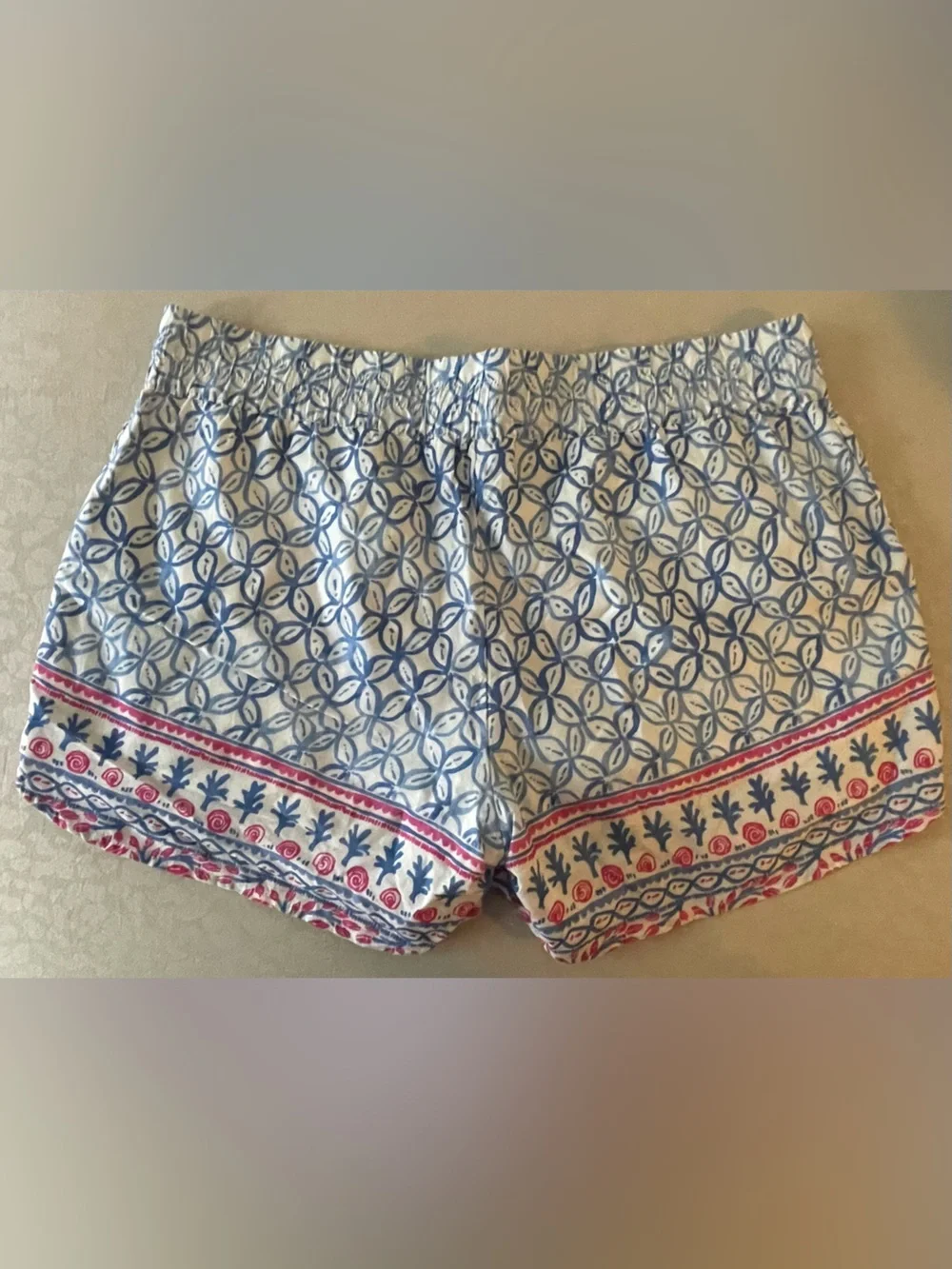 Vineyard Vines Blue Printed High Waist Shorts with Pink Tassels